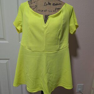 Torrid Neon Yellow Scuba Off Shoulder V-Bar Peplum Top